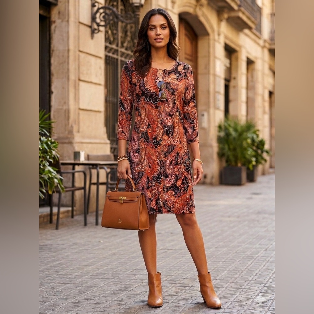 MSK Paisley Shift Dress‎ in Rust and Black